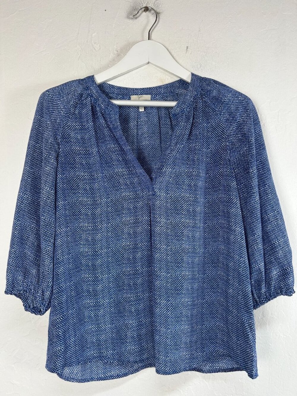 Joie Womens Addie B Silk Blouse Top Small Blue Textured 3/4 Sleeve Casual NWOT